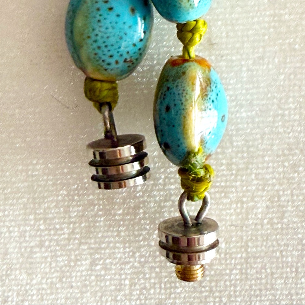 Vintage Artisan Ceramic Bead Statement Necklace Turquoise Speckled 26” Inch - Picture 9 of 15